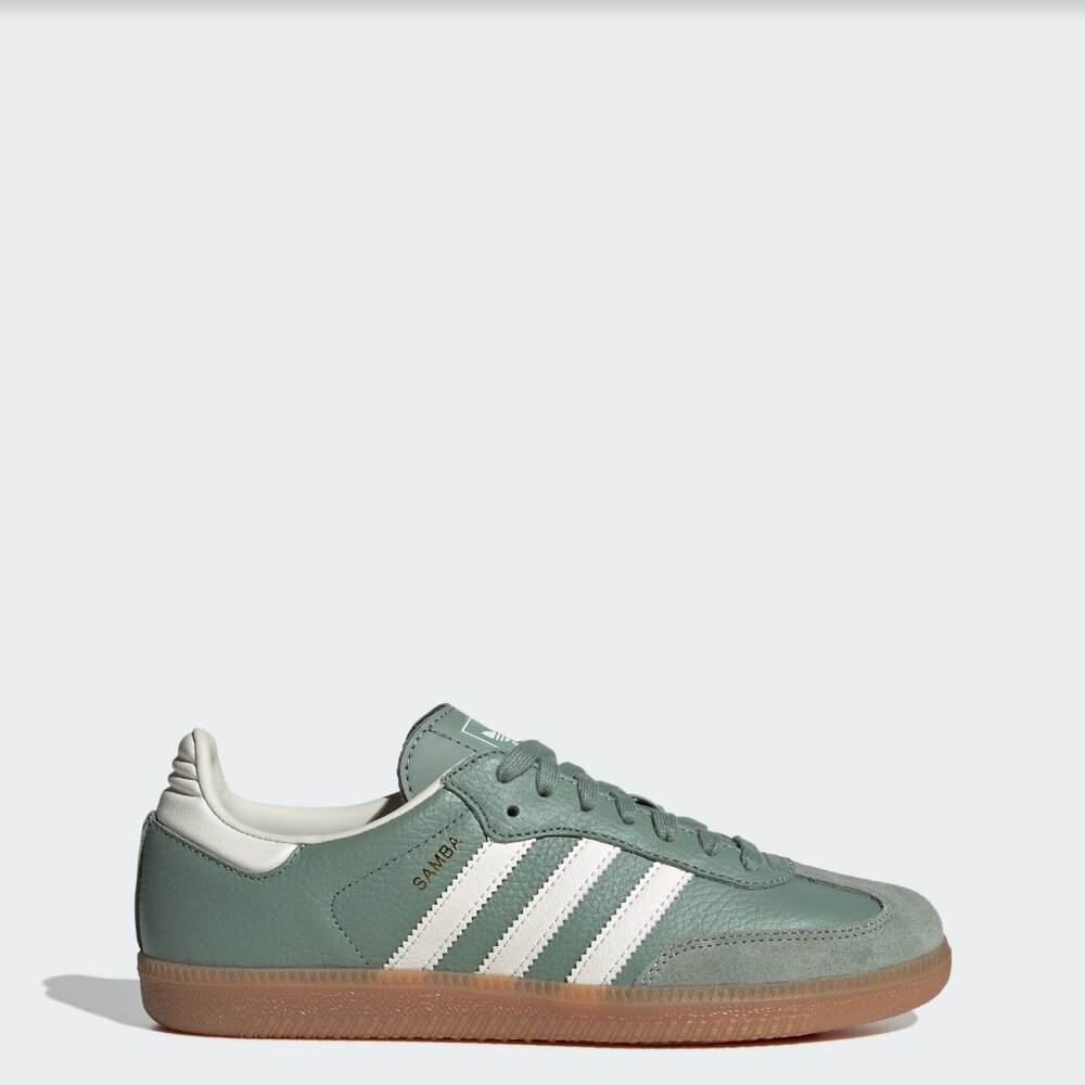 Adidas Samba OG Shoes, Silver Green, White and Gum, W6